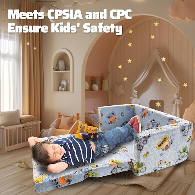 Kids Sofa, Glow in The Dark Toddler Chairs Children's Extra Wide Convertible Sofa to Lounger - Extra Soft 2 Seats 2 in 1 Flip Open Chair & Sleeper, Toddler Couch, Kids Sofa Bed