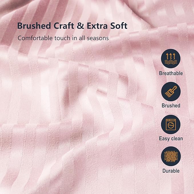 Twin Comforter Set with Sheets, 5 Pieces Super Soft Twin Bed in a Bag, All Season Solid Color Kids Bedding Set Neutral for Boys & Girls, Pink Striped