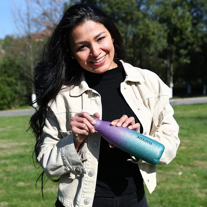 BJPKPK Insulated Water Bottles -17oz/500ml -Stainless Steel Water Bottles,Sports Water Bottles Keep Cold for 24 Hours and Hot for 12 Hours,BPA Free Water Bottle,Glitter Purple