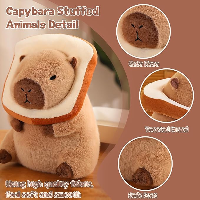Cute Capybara Plush Kawaii Soft Capybara Plush Doll Pillow with Bread Capybara Stuffed Aniamls Toys for Girls Kids Adults Birthdays Valentines Gift 12 inch