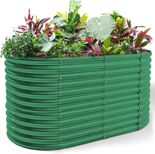 Land Guard 6x3x3ft Oval Galvanized Raised Garden Beds, Large-Capacity Metal Planter Box Outdoor, Durable Deep Raised Garden Bed 3ft Tall, Raised Beds for Gardening Vegetables, Forest Green