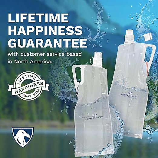 Survivor Filter 2L Clear Collapsible Water Bottles - Travel, Hiking, Foldable, BPA-Free - 2 x 67oz