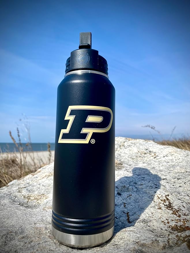 Purdue University Boilermakers 32oz Stainless Steel Double Walled Hot/Cold Vacuum Insulated Water Bottle Pop-Up Sippy Lid - March Madness and Tailgate Pride – For Gym, Pool, Beach, Auto and Office