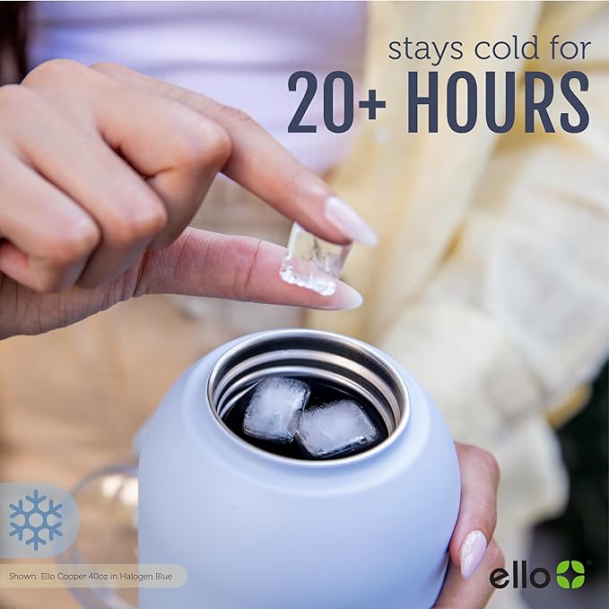 Ello Cooper 32oz Stainless Steel Water Bottle with Straw and Carry Handle, Double Walled and Vacuum Insulated Metal, Leak Proof Locking Lid with Soft Silicone Spout, Reusable, BPA Free, Grey