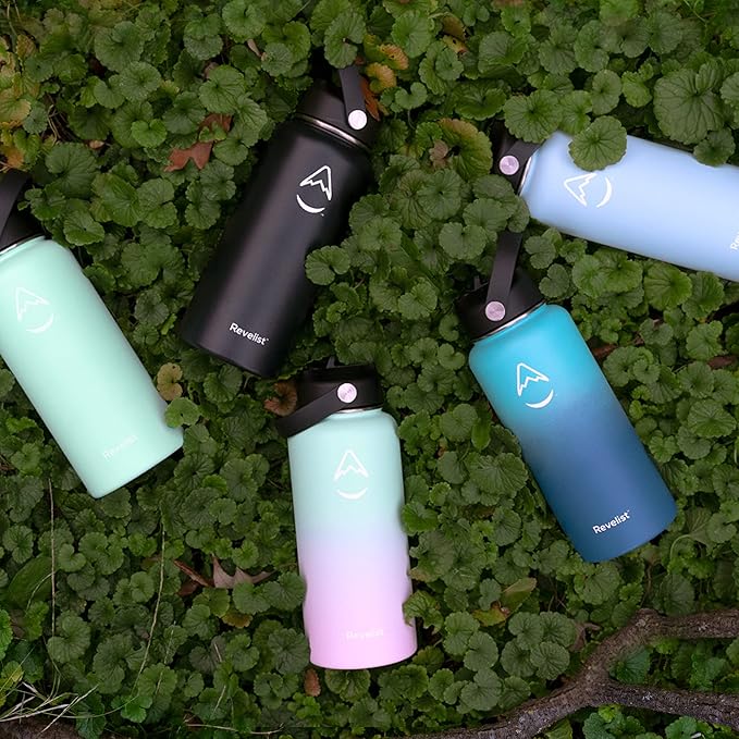 Revelist Sports Water Bottle - 32 Oz, 3 Lids (Straw Lid, Spout & Screw Top) with Boot, Vacuum Insulated Stainless Steel, Double Walled, Reusable Water Flask, Metal Canteen - Forest Green