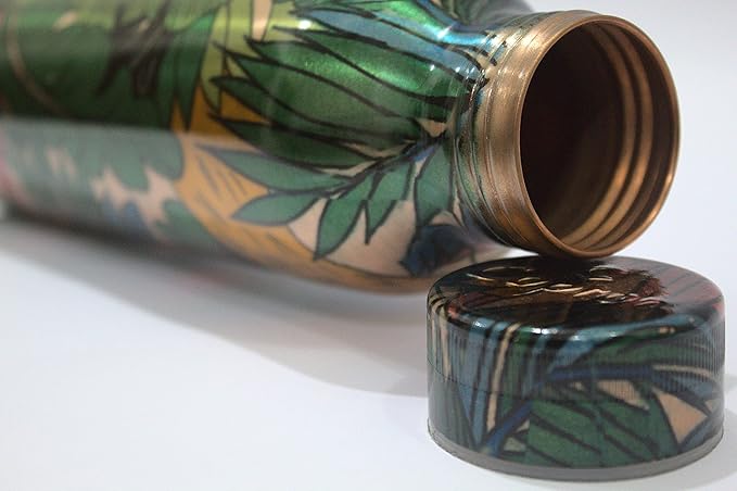 Pure Copper Water Bottle 30 oz 900 ml Leak Proof Ayurvedic 100% Pure Copper Vessel for Drinking - WildFlower Printed Copper Bottle for Sports