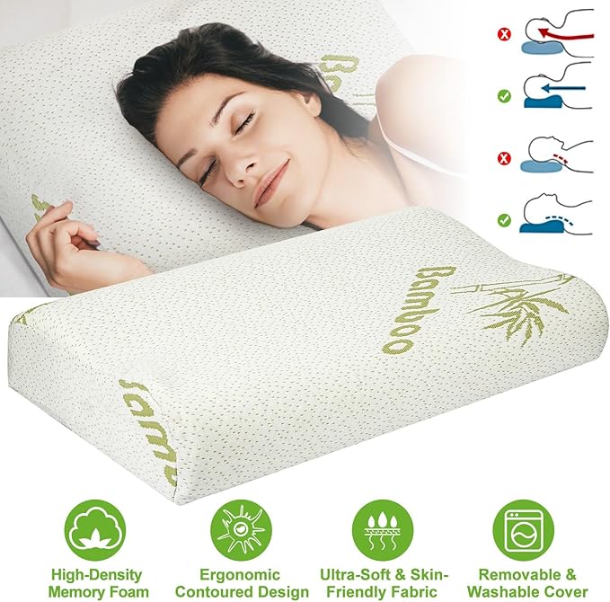 iMounTEK Bed Pillow Rayon derived from Bamboo Memory Foam Pillow, Sleep Pillow Contoured Orthopedic Pillow Soft Neck Support Breath Pillow (L)