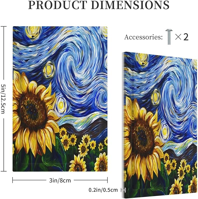 Vintage Abstract Blue Starry Sunflower 1 Gang Light Switch Covers No Device Wall Plate Decorative Blank Switchplate Electrical Faceplate for Farmhouse Country Bedroom Decor