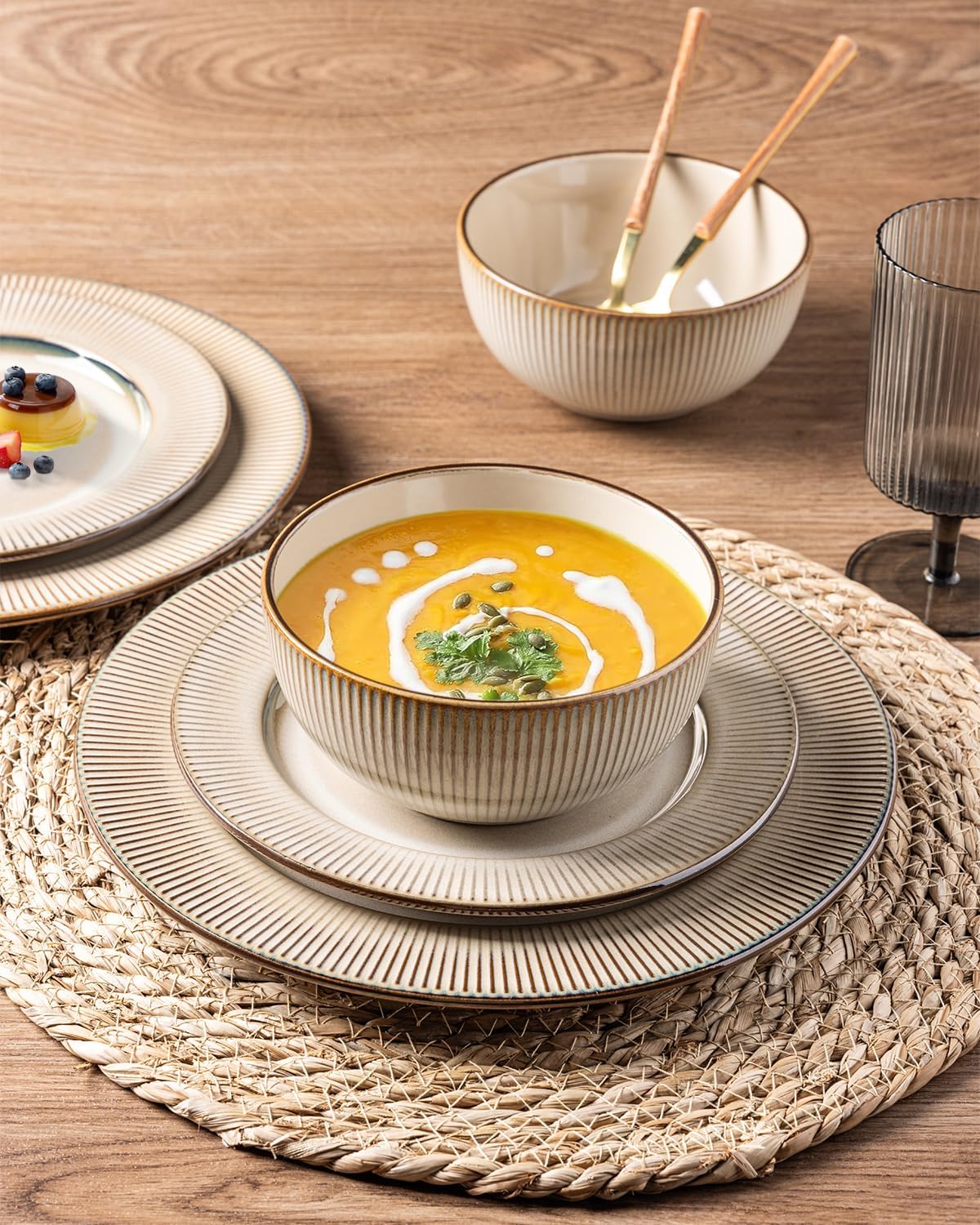 GBHOME Ceramic Dinnerware Sets,12 pcs Embossed Elegant Stoneware Plates and Bowls Sets, Housewarming Wedding Gift | Dishwasher & Microwave Safe | Dishes Set Service for 4