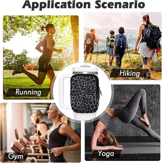 Water Bottle Pouch Cup Accessories for Women Quencher Adventure IceFlow 20oz 30oz 40oz Tumbler Pouch with Handle Running Pouch Bag for Cards Keys(Leopard)