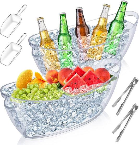 Acrylic Ice Buckets for Parties 2 Pack, IKAYAS 5.5L Large Acrylic Ice Tub with Scoop and Stainless Steel Tongs for Cocktail Bar Mimosa Bar Supplies, Champagne Bucket Beer Bucket Acrylic Tub