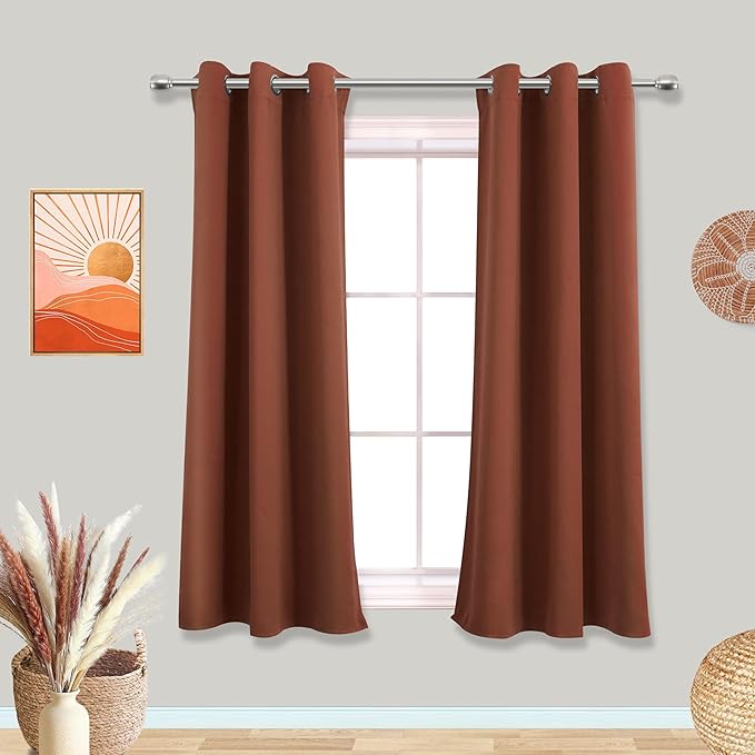 Mrs.Naturall Terracotta Curtains 42x54 Inch Length for Living Room 2 Panels Blackout Room Darkening Curtain for Bedroom