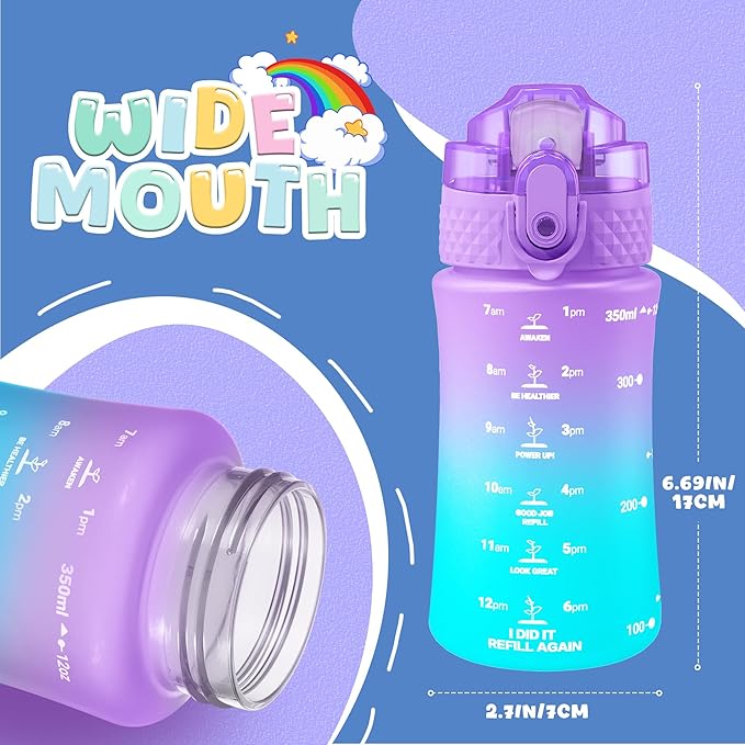 OLDLEY Kids Water Bottle for School, 12 oz (2 lids) BPA-Free Reusable Leak-proof Durable Tritan Plastic Water Bottles with Straw & Chug Lids, Anti-dust Spout Cover (Macaroon)