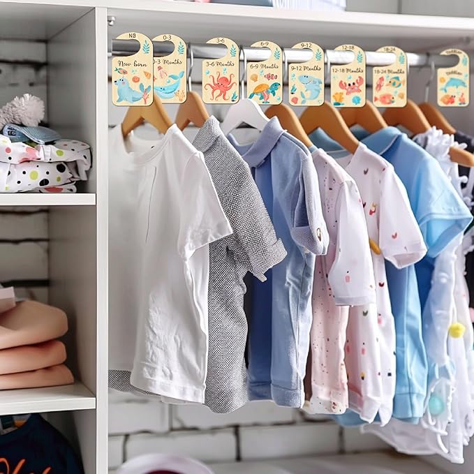 CRASPIRE 10Pcs Ocean Animal Wood Baby Wardrobe Dividers Clothes Size Dividers Closet Organizers Nursery Decor from Newborn to 36 Month Hanger Baby Infant Wardrobe Divider for Newborn Baby Shower