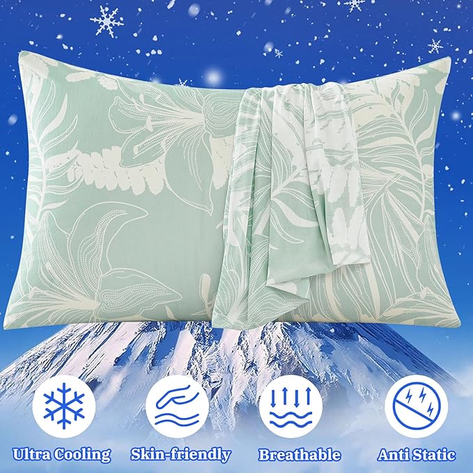 Cooling Pillow Cases for Hot Sleepers - Double Side Arc-Chill Q-Max>0.5 Cooling Fiber Cool Pillow Cases 2 Pack - Breathable Soft Cold Pillow Cases with Hidden Zipper (20" x 30")