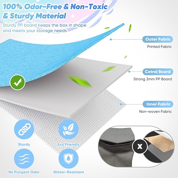 Extra Large Toy Box, Toy Box for Kids Boys Girls, Collapsible Sturdy Toy Storage Organizer with Mesh Pockets, 41"x14"x16" Kids Toy Chest Boxes Bins Baskets for Nursery, Playroom, Blue