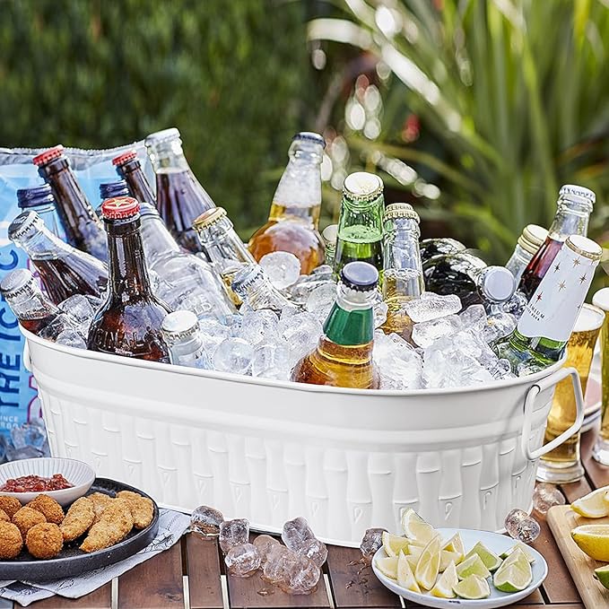 Large Ice Buckets for Parties, IKAYAS Galvanized Metal Ice Bucket Ice Tub with Scoop for Cocktail Bar Mimosa Bar Supplies, Large Champagne Bucket Beer bucket Metal