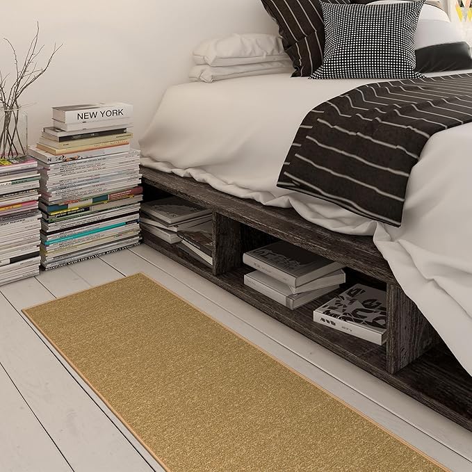 Machine Washable Modern Solid Design Non-Slip Rubberback 2x5 Traditional Runner Rug for Hallway, Kitchen, Bedroom, Entryway, 20" x 59", Beige