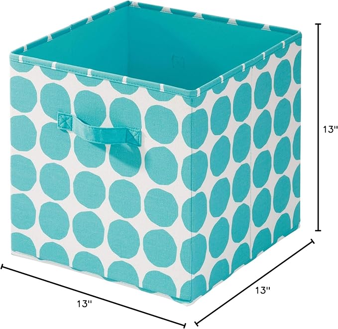 iDesign Dot Fabric Storage Cube Bin, Medium Basket Container with Dual Side Handles for Closet, Bedroom, Toys, Nursery - Teal