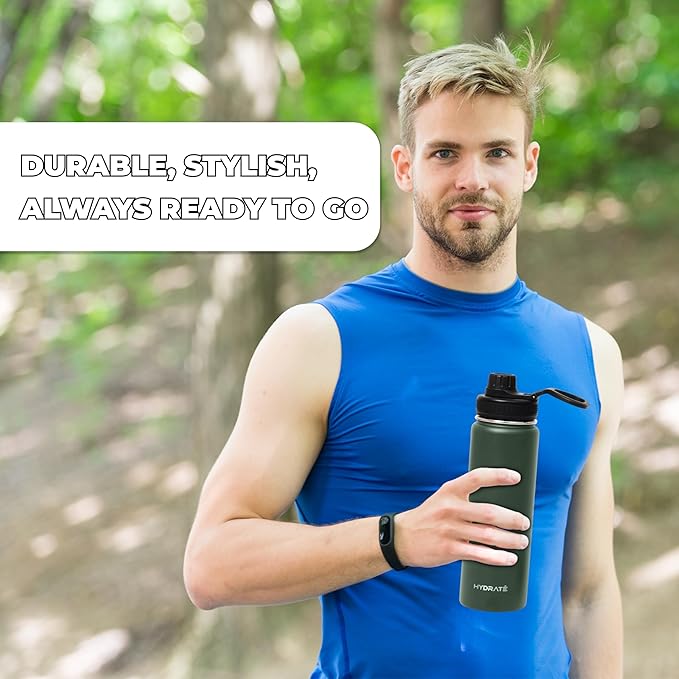 HYDRATE Insulated Stainless Steel Water Bottle - Large Reusable Flask with Leak-Proof Design and Convenient Handle - Double Vacuum Insulation for School, Work, or Adventure