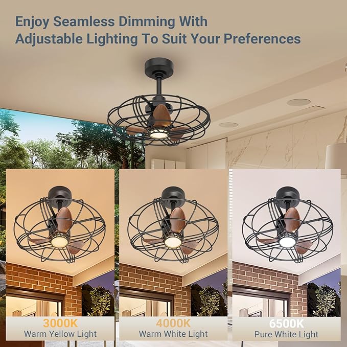 NACATIN Outdoor Ceiling Fan with Lights, Remote, App & Wall Switch Control, 21in RGB Ceiling Fans with Lights and Remote, 3 Color Temperatures: Perfect for Patios, Gazebos, & Bedrooms, Black