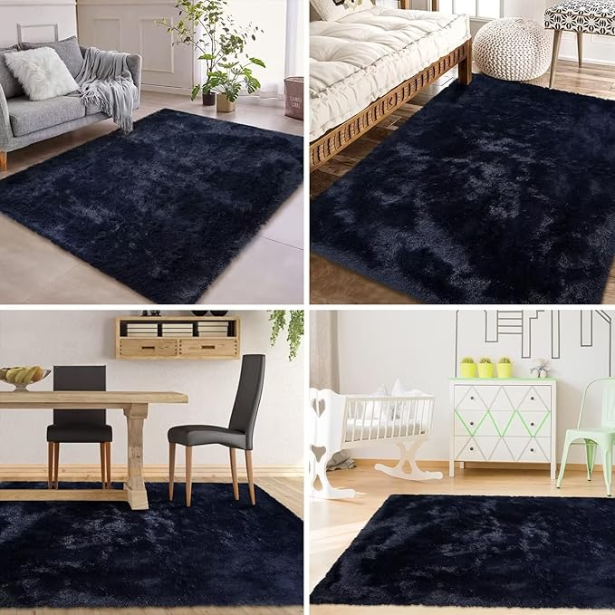 8 x 10 Large Area Rugs for Living Room, Super Soft Fluffy Modern Bedroom Carpet Rug Indoor Modern Plush Shaggy Floorcover Fuzzy Solid Home Decor Rug Non Slip Large Rug Kids' Room Nursery, Navy