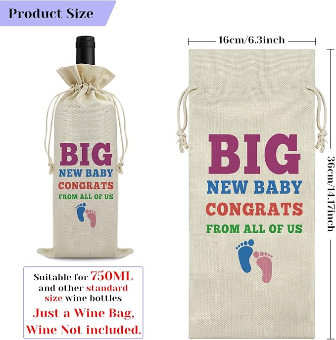 New Baby Gift Wine Bags Baby Reveal Gift Welcome New Baby Gift for Friends Grandparents Pregenant Announcement Gift for Women Wine Gift Bag Christmas Birthday Gift Drawstring Wine Wrapping Bag