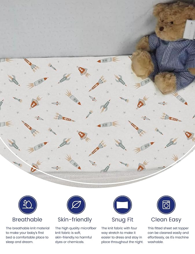 TotAha Premium Soft Space Pack n Play Sheets, Super Stretchy Jersey Knit Mini Crib Sheets Fitted, Silky Comfort Graco Pack and Play Mattress Sheets, 2 Pack