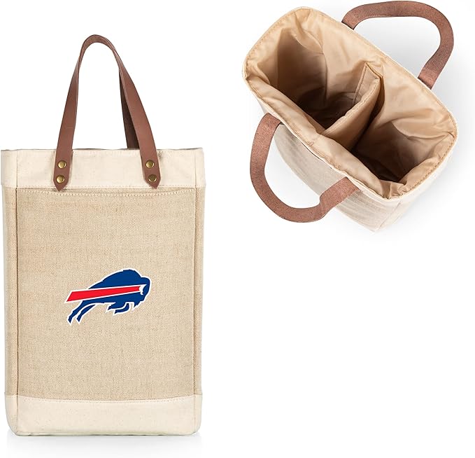 PICNIC TIME NFL Pinot - Jute 2 Bottle Insulated Wine Bag - Wine Tote Bag - Wine Gift Bag, (Beige)