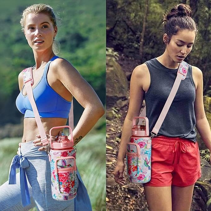 Hummingbird Half Gallon Water Bottle with Sleeve Water Bottle 64 Oz Water Bottle with Time Marker, Leakproof-Free Drinking Water Bottle, Sports Water Bottle Half Gallon Water Jugs