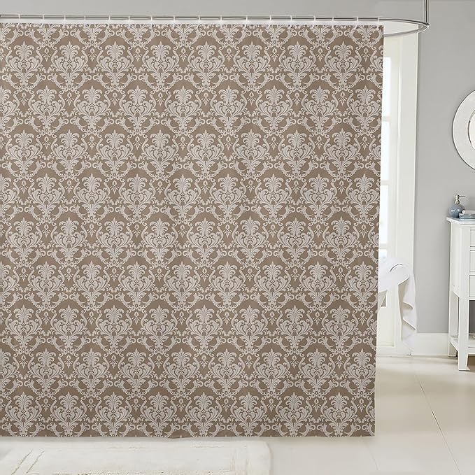 Feelyou Damask Pattern Shower Curtain 72"x78" Kids White Vintage Floral Bathroom Shower Curtain Set for Boys Girls Teens Antique Victorian Baroque Bath Curtain Baroque Style Bathroom Accessories