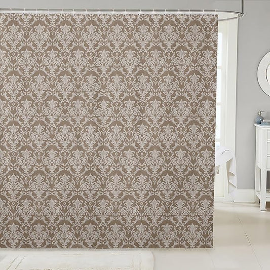 Feelyou Damask Pattern Shower Curtain 72"x72" Kids White Vintage Floral Bathroom Shower Curtain Set for Boys Girls Teens Antique Victorian Baroque Bath Curtain Baroque Style Bathroom Accessories