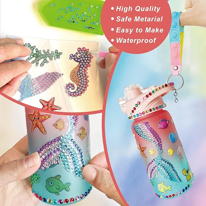 Decorate Your Own Water Bottle Kits,Fun Arts and Crafts Gifts for Girls Age 4-6-8-10,Mermaid Painting Crafts Toys for Girls Birthday