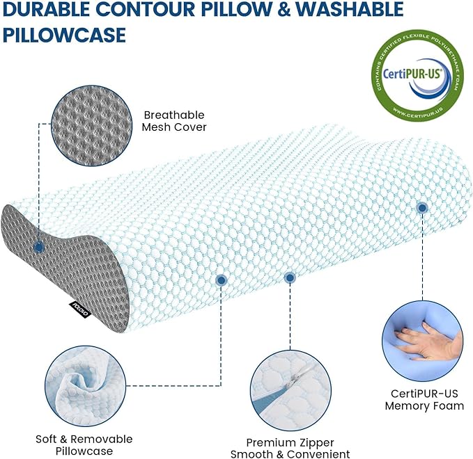Memory Foam Pillows Neck Pillow Bed Pillow for Sleeping, Ergonomic Cervical Pillow for Neck and Shoulder Pain Relief,Orthopedic Contour Pillow for Side Back Stomach Sleeper