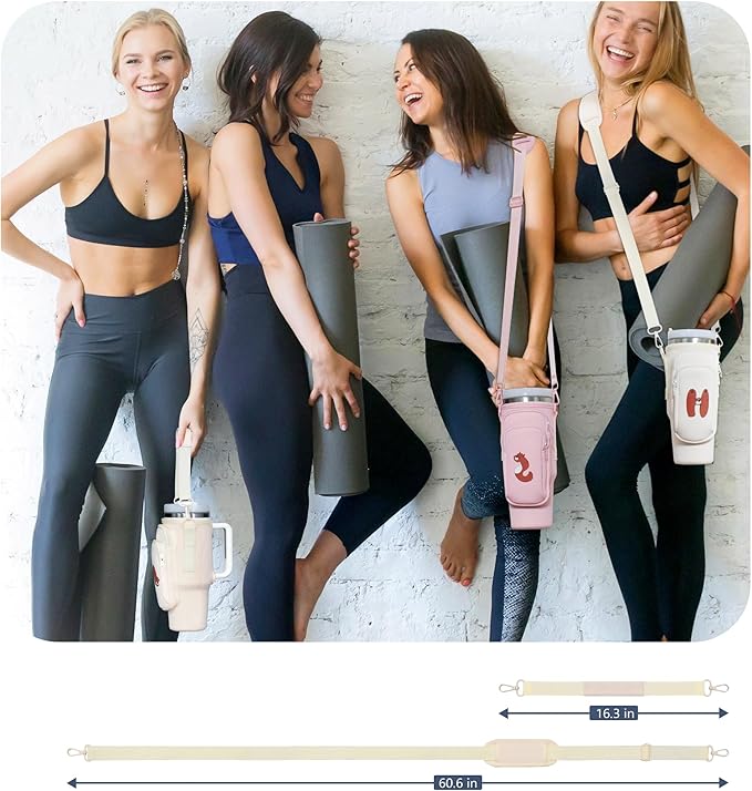 Water Bottle Carrier Bag with Phone Pocket for Stanley 40 oz Tumbler Neoprene Water Bottle Holder Pouch with Adjustable Strap Bollus with Straw Cover & Carabiner for Stanley Cup Accessories