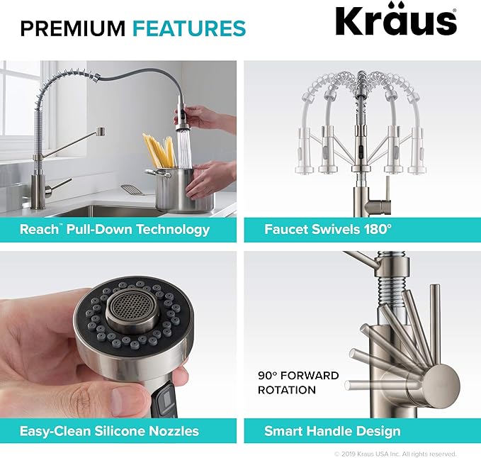 Kraus KPF-1610SSCH Bolden 18-Inch Commercial Kitchen Faucet with Dual Function Pull-Down Sprayhead in All-Brite Finish, Stainless Steel/Chrome