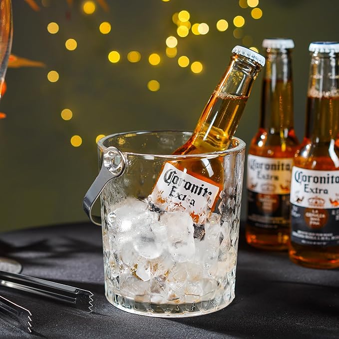Clear Glass Ice Bucket with Handle and Ice Tong Ice Bucket for Cocktail Bar Accessories Clear Champagne Bucket for Parties
