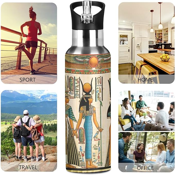 Blueangle 32 OZ Queen Of Egypt Water Bottle with Straw, Sports Water Bottle BPA Free Stainless Steel Water Jugs for Gym, Kitchen, Working, Outdoor（27）