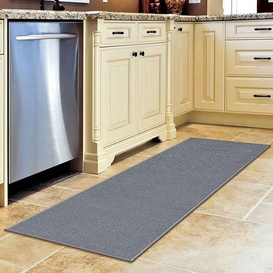 Machine Washable Modern Solid Design Non-Slip Rubberback 2x5 Traditional Runner Rug for Hallway, Kitchen, Bedroom, Entryway, 20" x 59", Gray