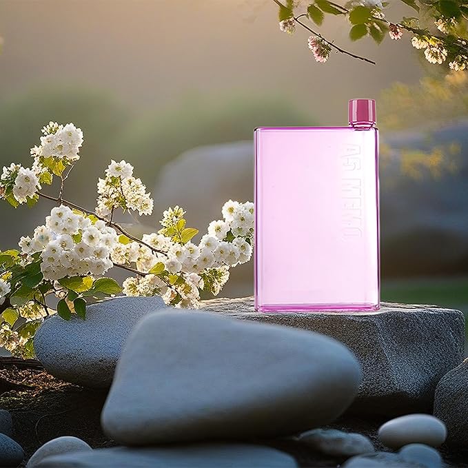 IUI Flat Water Bottle 14 oz, Leak Proof and Slim Reusable Flat Water Bottle, Portable Cute Water Bottle for Purse Pocket School Sports Travel Red