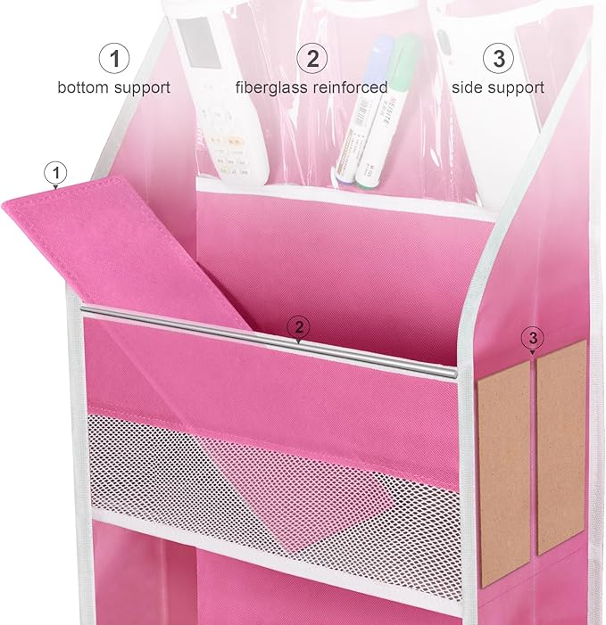 Univivi Door Hanging Organizer Nursery Over the Door Organizer Baby Storage with 5 Large Pockets and 3 Small PVC Pockets for Cosmetics, Toys and Sundries (Pink)