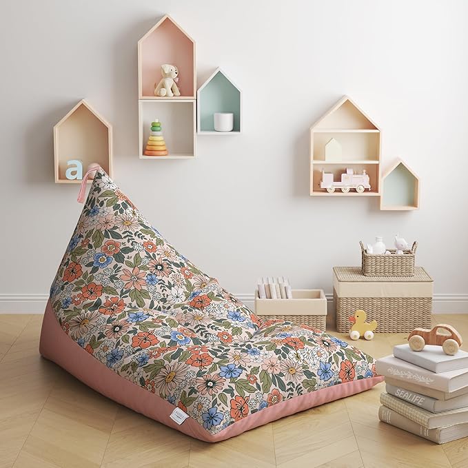 Stuffed Animal Bean Bag Storage - Machine Washable Bean Bag Chair for Kids - Extra Large Cover for Stuffing with Plush Toys, Pillows, Soft Items - Stuffed Animal Holder for Boys & Girls - Boho Floral