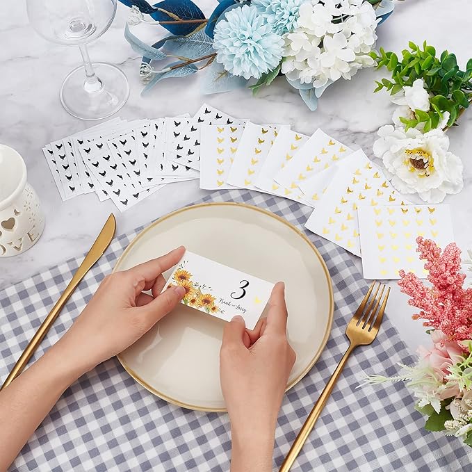 OLYCRAFT 2400pcs Wedding Meal Stickers 0.4 inch Chicken Pattern Meal Choice Stickers for Wedding Place Card Stickers Menu Choices Kitchen Meal Indicator Stickers - Gold & Black