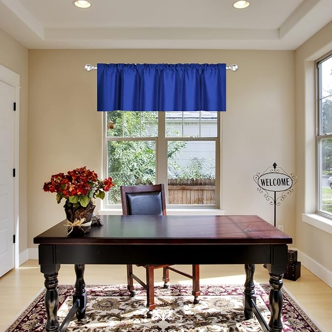 Royal Blue Valance for Windows 72x18 Inch Solid Thermal Insulated Blackout Rod Pocket Kitchen Short Curtain Toppers Valance for Bathroom Living Room 1 Panel