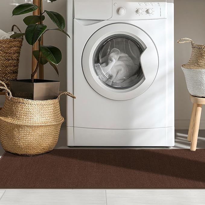 Machine Washable Modern Solid Design Non-Slip Rubberback 2x5 Traditional Runner Rug for Hallway, Kitchen, Bedroom, Entryway, 20" x 59", Brown