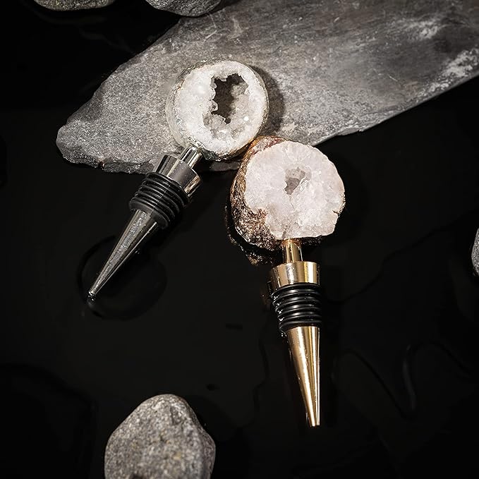 NIKITA Crystal Bottle Stopper - Natural Quartz Agate Bar Accessory in Gold or Silver - Engagement Gifts for Couples Newly Engaged or Bride to Be - Wine seal - Wine Stopper (Silver)