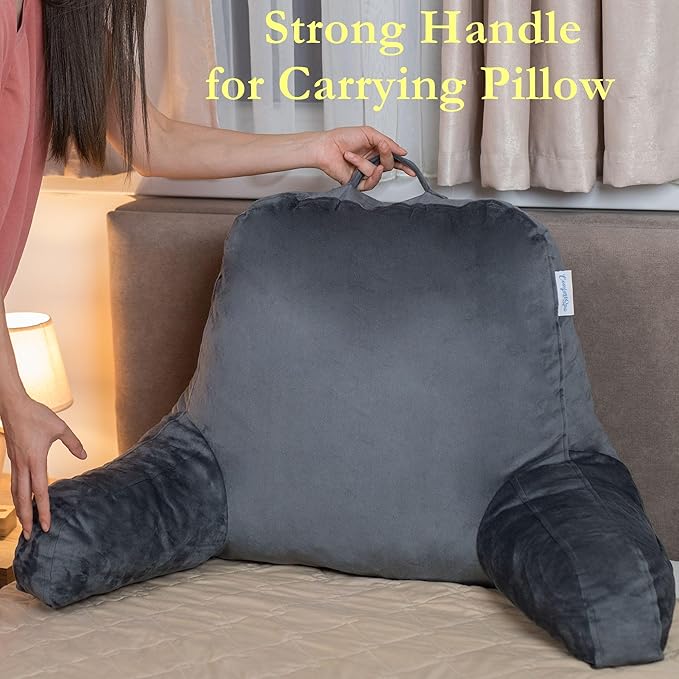 ComfortSpa Reading Pillow Replacement Cover for 19 inch Back Rest Pillow, Polyester Velour Machine Wash and Dry (Grey)