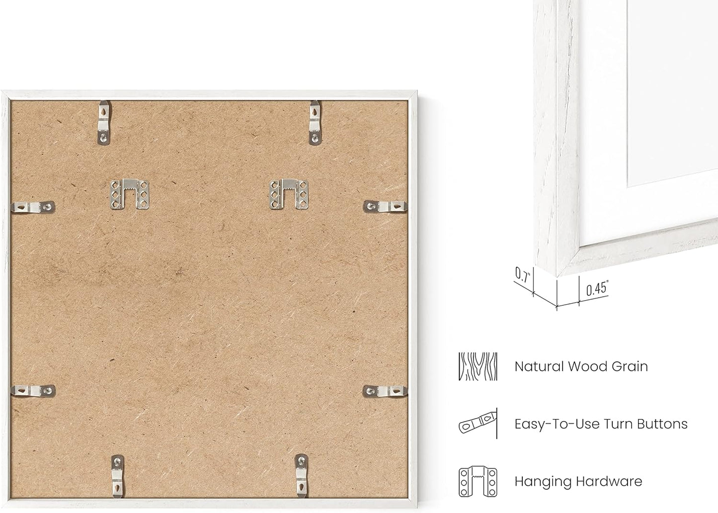 HAUS AND HUES Solid Oak Wood 16â€x16â€ Picture Frames Matted to 12â€x12â€ Set of 3-16x16 Square White-Poster Frames, Square Frames 16x16 for-Wall, White Wood Picture Frames, 16 x 16 Matted White Frames