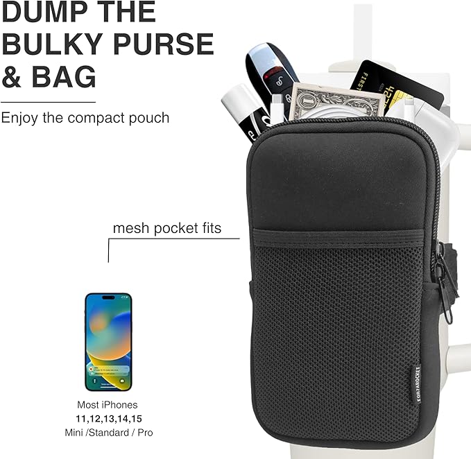 Water Bottle Pouch for Stanley Cups with 20oz 30oz 40oz Stanley Quencher Adventure & Stanley IceFlow, Gym Accessories for Women Tumbler Pouch with Strap & Zipper Cup Purse for Card Keys (Black, Large)