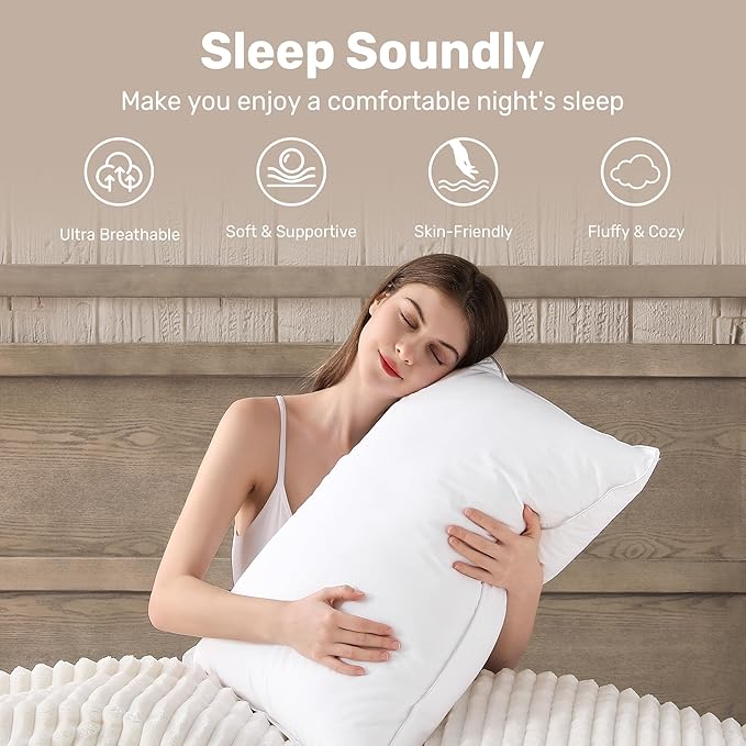 UNIKOME Hotel Collection Luxury Bed Pillows - 100% Cotton Standard Size Set of 2 Down Alternative Pillow Bedding Ultra Soft & Fluffy Pillow for Back, Stomach or Side Sleepers